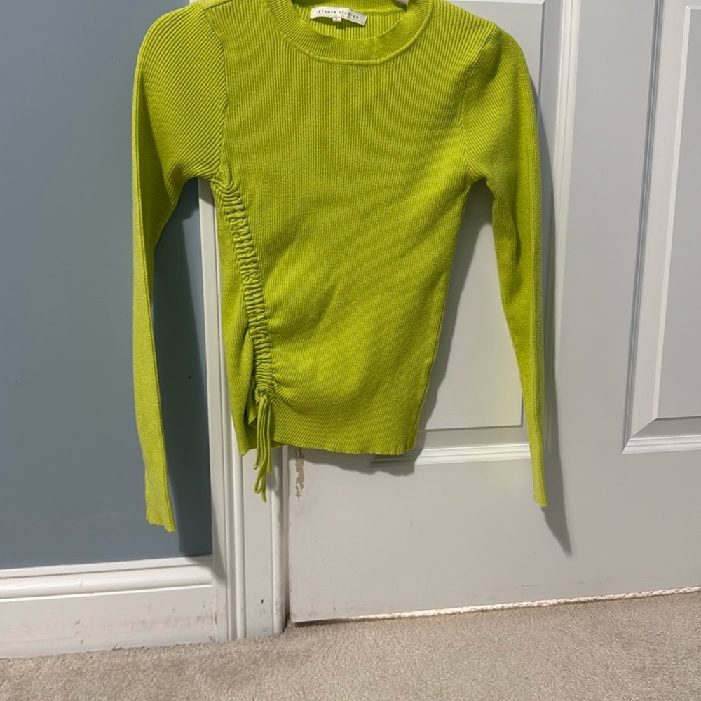 etophe studios Ribbed Rusched Cinched lime yellow Sweater